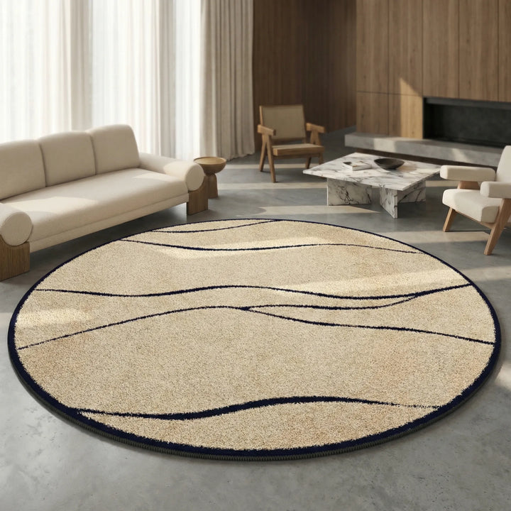 Runder, antistatischer Kurzflor Teppich in modernem Design. Perfekt für Wohnzimmer-Bodenbelag.