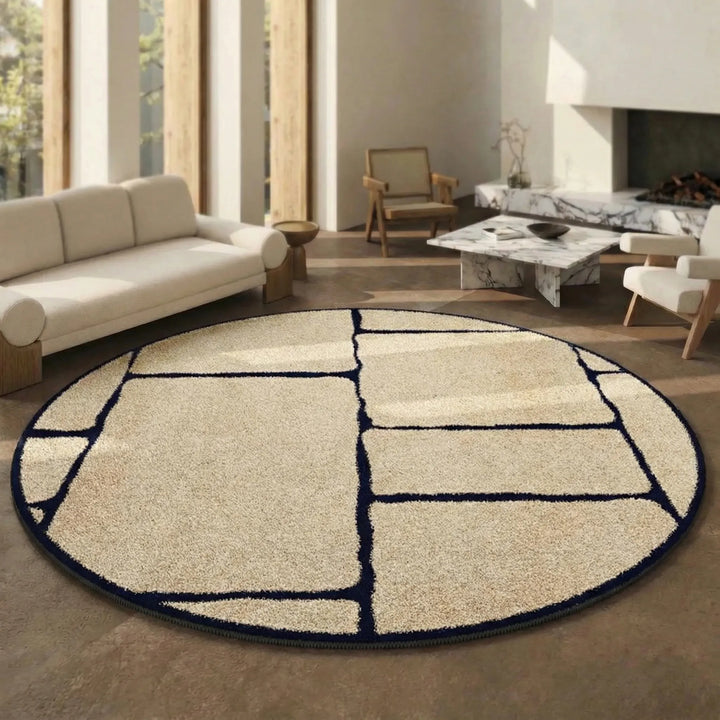 Geometrischer Kurzflor Rundteppich, waschbar und pflegeleicht. Stilvolle Heimdekoration für jeden Raum.