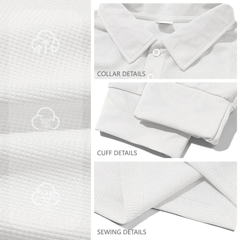 Stilvolles Herren Langarm Polohemd mit dezenter Struktur, perfekt für Freizeit & Smart-Casual.