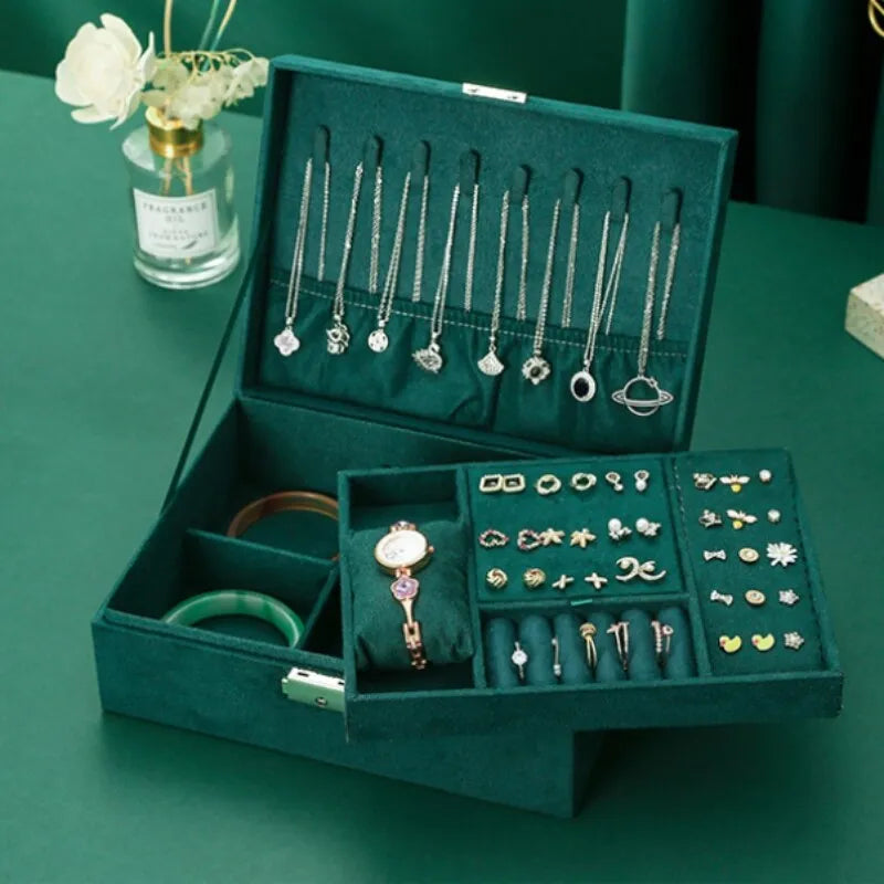 Exklusive rosa Samt-Schmuckschatulle für Damen, mit Schloss und Spiegel, luxuriöser Schmuck-Organizer.