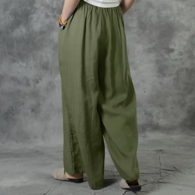 Modische weite Hose für Damen mit elastischem Bund, eine vielseitige Freizeithose für jede Figur.