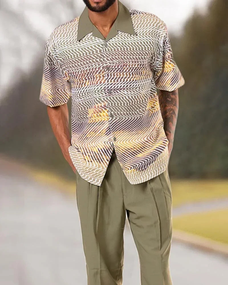 Herren Mode: Eleganter Zweiteiler mit Hemd und Hose, vielseitig für Freizeit und Anlässe.