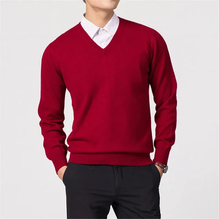 Eleganter Herren V-Ausschnitt Pullover, stilvoller Langarm-Strick für jeden Anlass. Herbst & Winter.