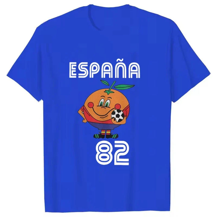 Ikonisches Naranjito T-Shirt, Spanien 82 Fußball-WM Retro-Design; Unisex Kurzarm Shirt, ideal für Fans.