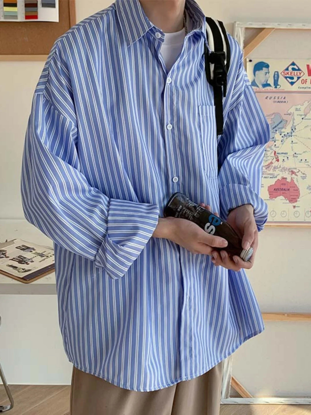 Lässiges Herren Oversize Hemd mit Streifen, lockerem Schnitt und Komfort für Frühling & Herbst.
