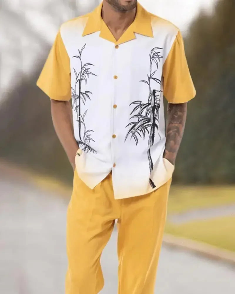 Freizeit-Set für Herren: Modernes Hemd mit kurzen Ärmeln und passende Hose.