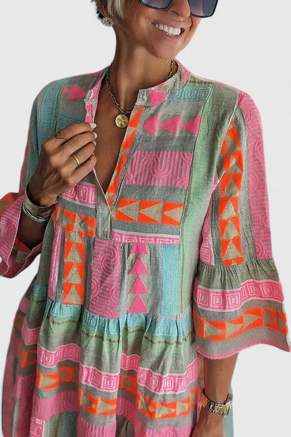 Damen Boho Sommerkleid, Relaxed Fit, mehrfarbiges Freizeitkleid für bequeme Sommertage.