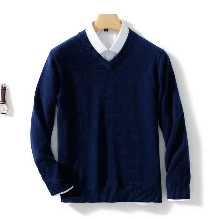 Herren V-Ausschnitt Pullover, eleganter Strick für Herbst & Winter. Komfortables Basic-Oberteil.