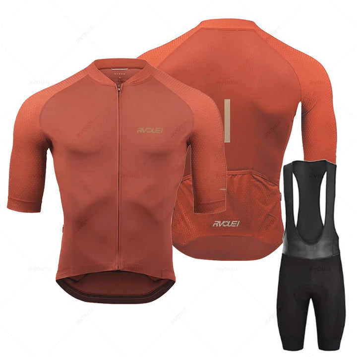 Schnelltrocknendes Herren Radtrikot & Radhose Set, perfekt für lange Rennradtouren im Sommer.