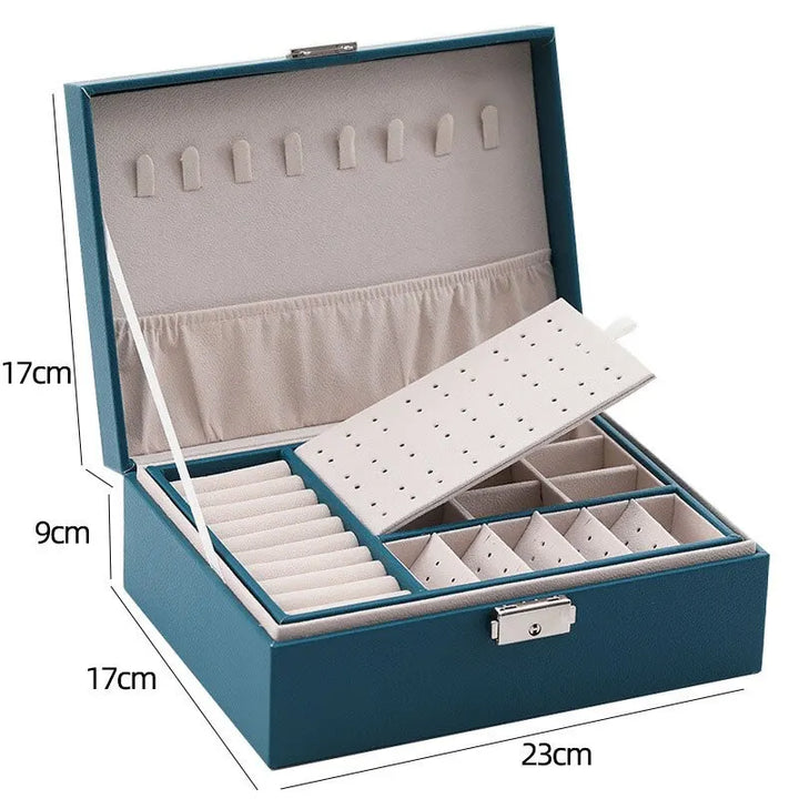 Damen Schmuckschatulle aus PU-Leder, elegant und sicher für Ringe, Ketten und Ohrringe.