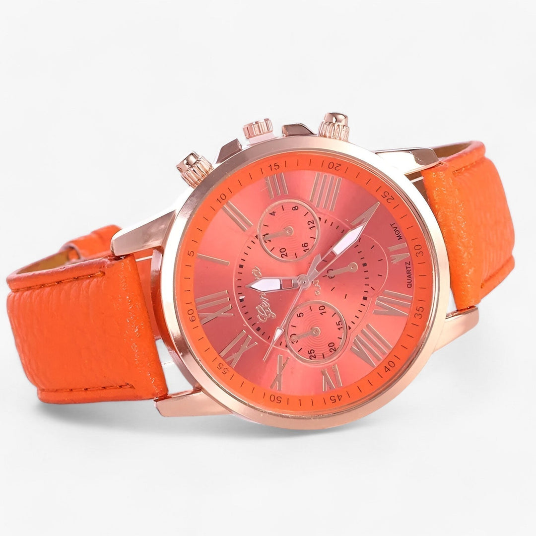 Wasserdichte Damenuhr mit schwarzem Lederarmband; perfektes, elegantes Mode-Accessoire für jeden Anlass.