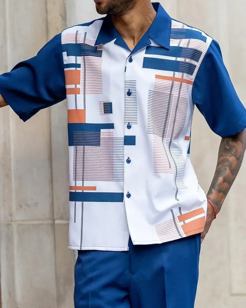 Herren Mode Set: Dunkles Hemd und Hose, vielseitig und bequem für entspannte Tage.