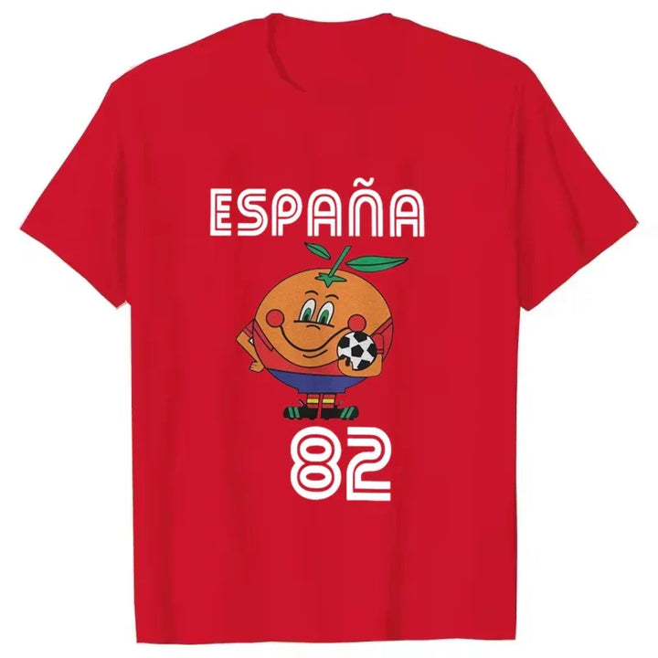 Einzigartiges Unisex Naranjito T-Shirt mit Retro Spanien 82 Design; bequemes Kurzarm Fan-Shirt für Fußball-Liebhaber.