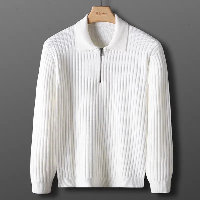 Eleganter Herren Polopullover mit Reißverschluss, Langarm, dunkelblau. Stilvolle Herrenmode für Winter & Freizeit.