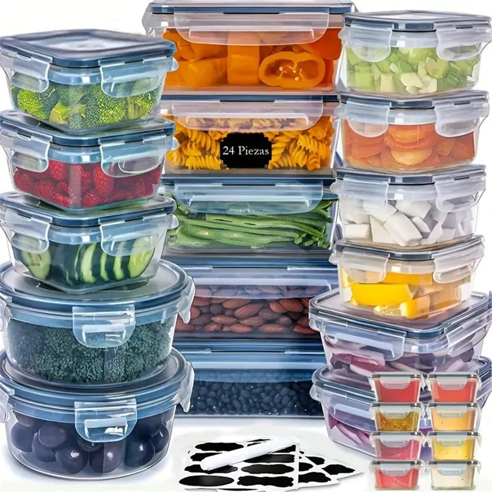 Komplettes Set BPA-freier Frischhaltedosen & Vorratsbehälter in verschiedenen Größen für optimierte Küchenorganisation.
