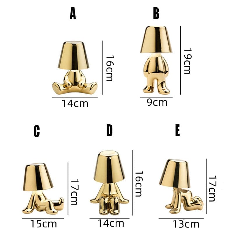 Goldene LED-Tischlampe, minimalistisch und modern. Perfekt als Nachttischlampe oder Wohnzimmerlampe mit Ambiente.