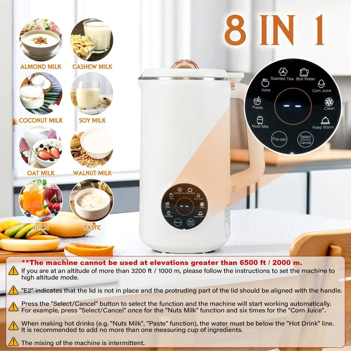 Moderner 8-in-1 Nussmilchmaker 1000 ml, auch als Mixer für gesunde Smoothies, Suppen & vegane Babynahrung.