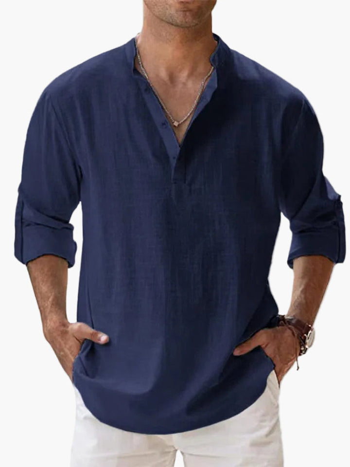 Atmungsaktives Herren Henley-Freizeithemd mit Krempelärmeln, ideal für Komfort in der Freizeit & im Urlaub.