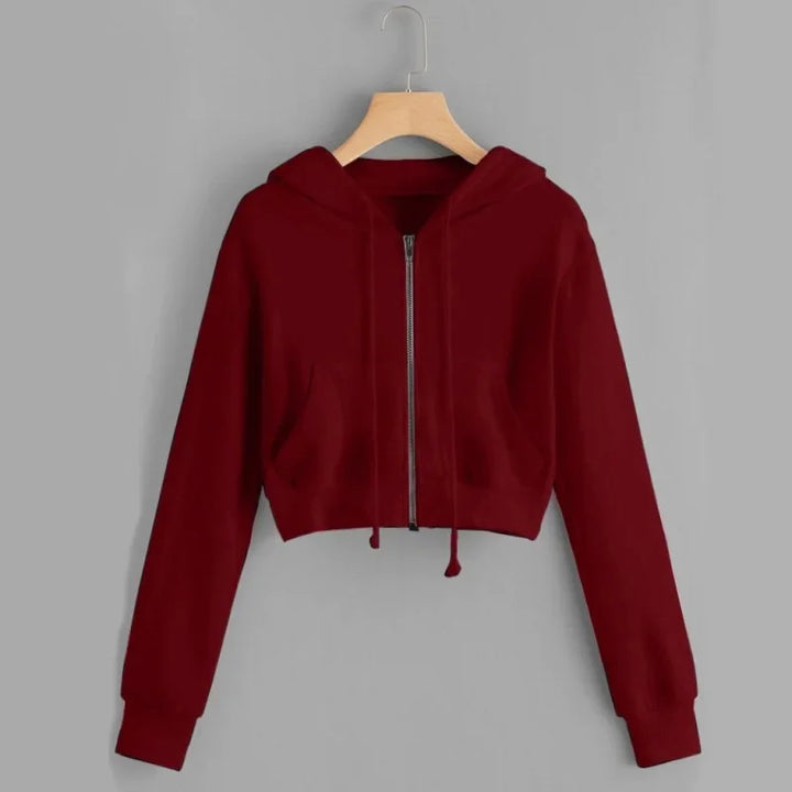 Trendiger kurzer Damen Kapuzenpullover. Gemütlicher Winter-Hoodie, warm & bequem für Alltag & Sport.