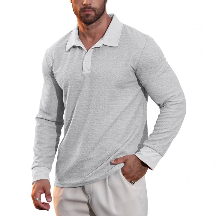 Strukturiertes Langarm Poloshirt für Herren, ideal für Frühling & Herbst, komfortabel & modern.