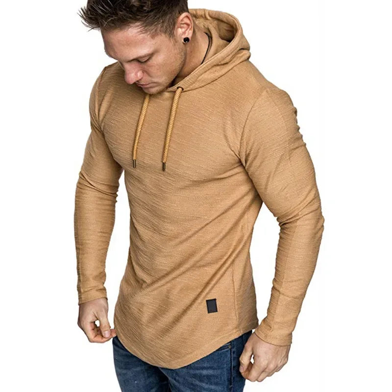 Eleganter Herren Slim Fit Kapuzenpullover mit verstellbarer Kapuze; perfekt für lässige Alltags-Outfits.