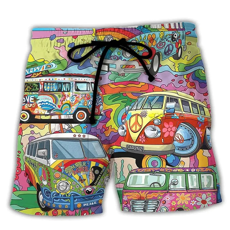 Seitliche Ansicht der stilvollen Herren Badehose mit Graffiti-Muster, ideal für Sommerurlaub & Freizeit.