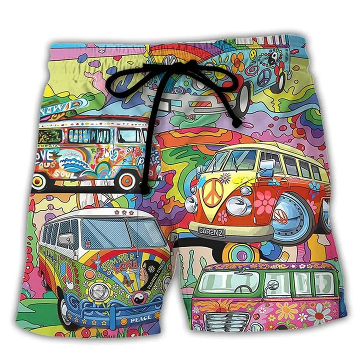 Seitliche Ansicht der stilvollen Herren Badehose mit Graffiti-Muster, ideal für Sommerurlaub & Freizeit.