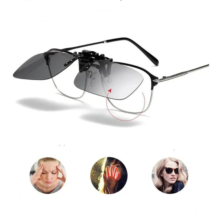 Augenschutz mit polarisierter Clip-On Sonnenbrille, reduziert Blendung effektiv und bietet klare Sicht bei Sonne.
