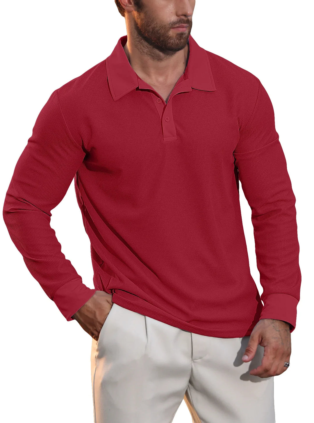 Komfortables Herren Langarm Poloshirt mit Kragen & Struktur, zeitloses Oberteil für Herbst.