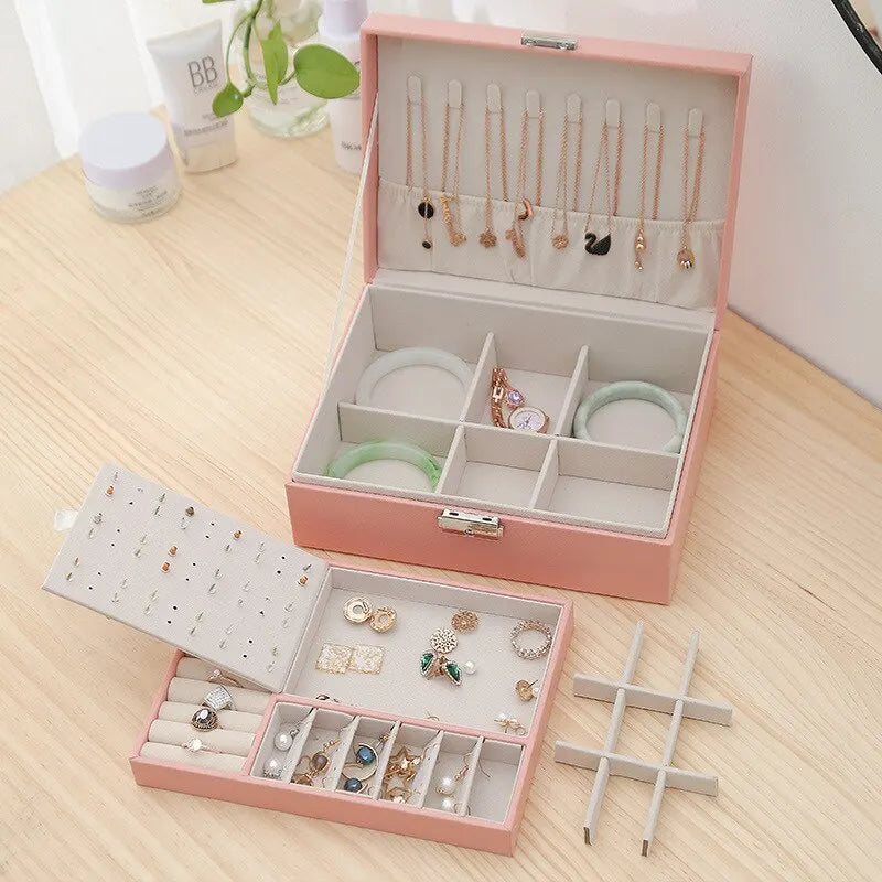 Schwarze elegante Schmuckaufbewahrung aus PU-Leder, sichere Box für wertvollen Damen-Schmuck.