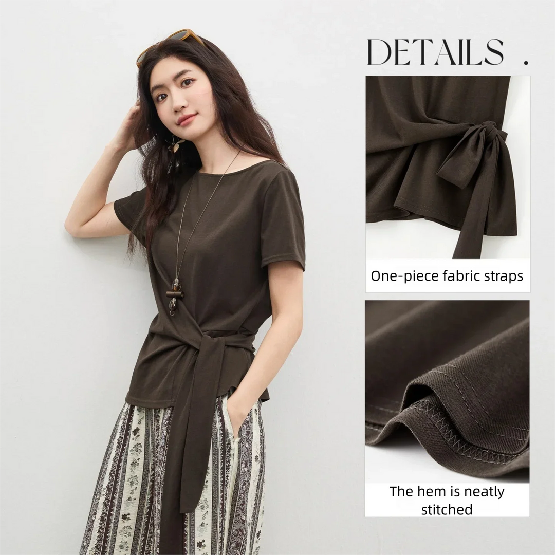 Figurbetontes Damen Kurzarmshirt (Slim Fit) mit Wickeldesign, vielseitig kombinierbar.