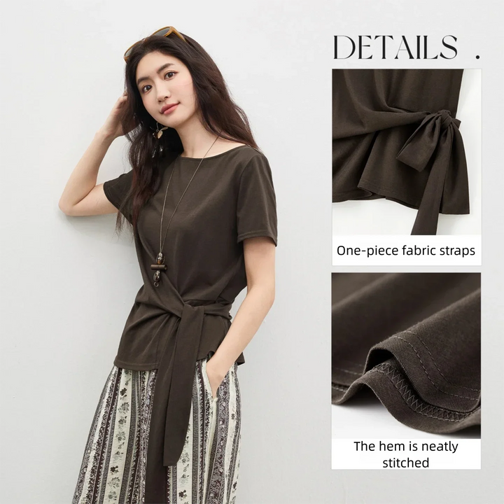 Figurbetontes Damen Kurzarmshirt (Slim Fit) mit Wickeldesign, vielseitig kombinierbar.
