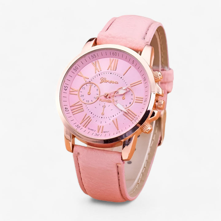 Elegante, wasserdichte Damenuhr "Camille" mit feinem Lederarmband; stilvolles Mode-Accessoire.