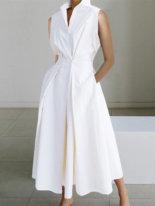 Beiges Damen Hemdkragenkleid, lässiges Midikleid für Frühling & Herbst. Vielseitiges Frauenkleid, modische Damenmode.