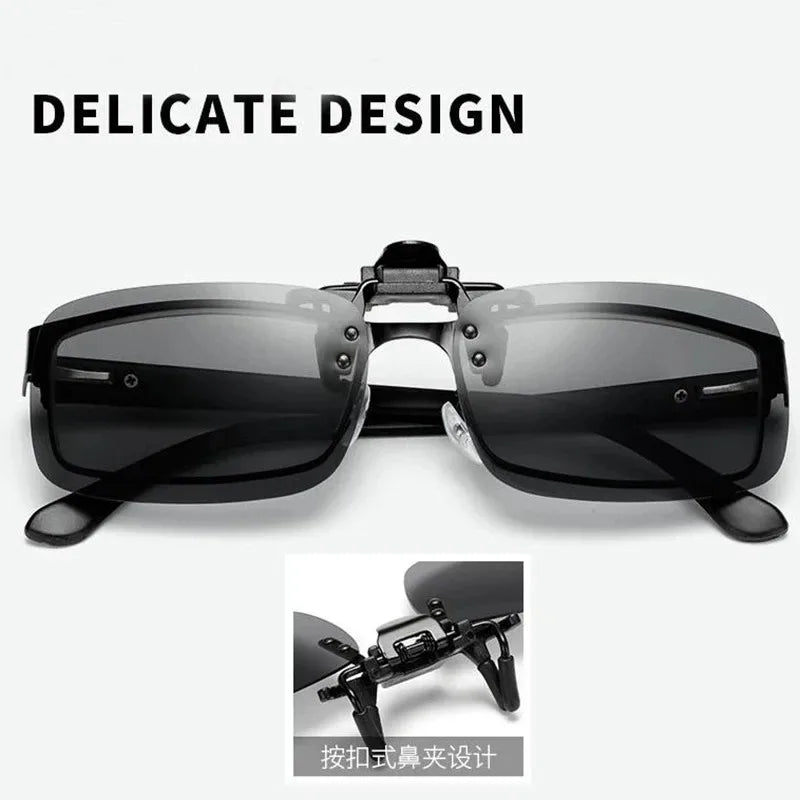 Komfortable, leichte Clip-On Sonnenbrille für Brillenträger, universell passend und mit UV-Schutz ausgestattet.