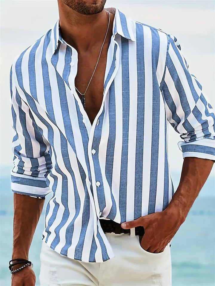 Lässiges Herren Freizeithemd, gestreift, mit Button-Down-Kragen, atmungsaktiv, ideal für den Sommer und Urlaub.