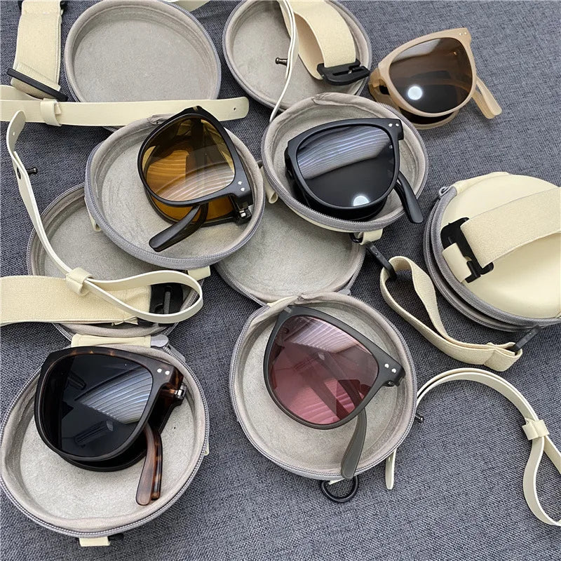 Ultrakompakte, faltbare Retro-Sonnenbrille, unisex, UV400-Schutz, stilvoll und praktisch.