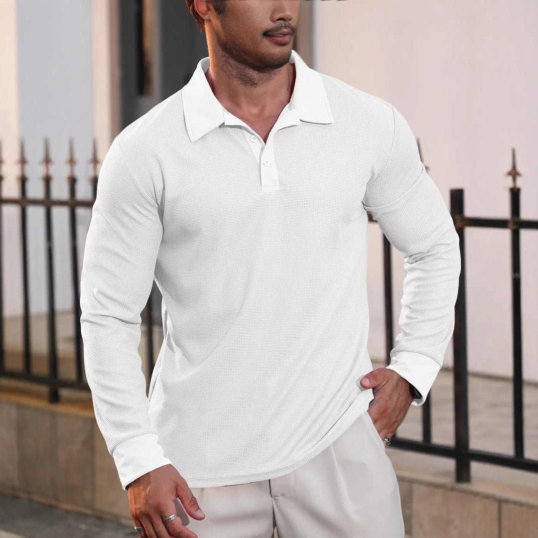 Herren Langarm Poloshirt mit Struktur, stilvoll & bequem für Freizeit & Alltag.
