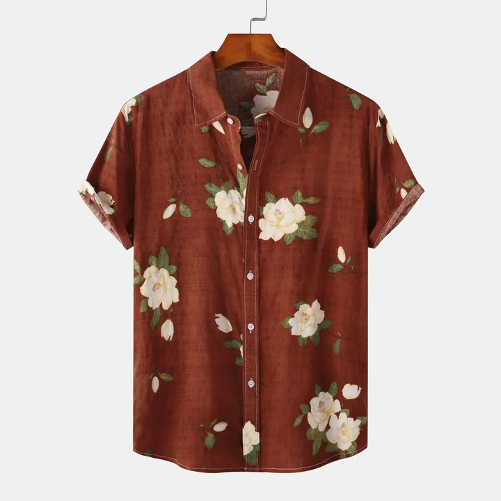 Atmungsaktives, figurbetontes Herren Kurzarmhemd mit floralem Muster. Ideales Sommerhemd für stilvolle Herrenmode.