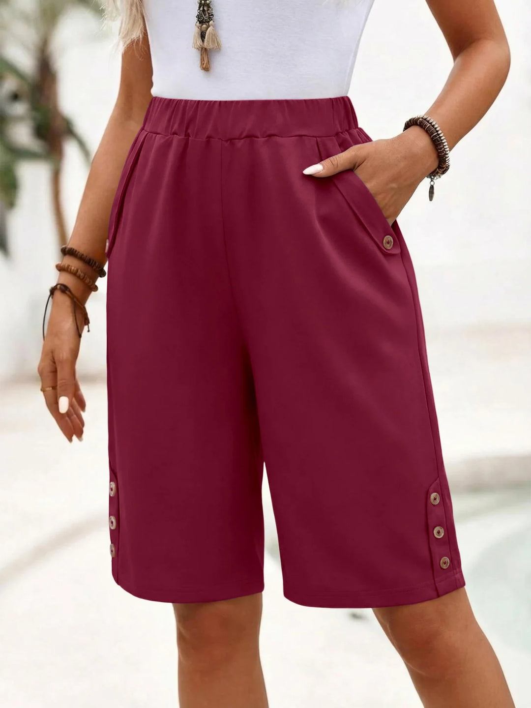 Bequeme Damen Sommer Shorts mit hoher Taille, elastisch, perfekt für Freizeit & Mode in Blau.