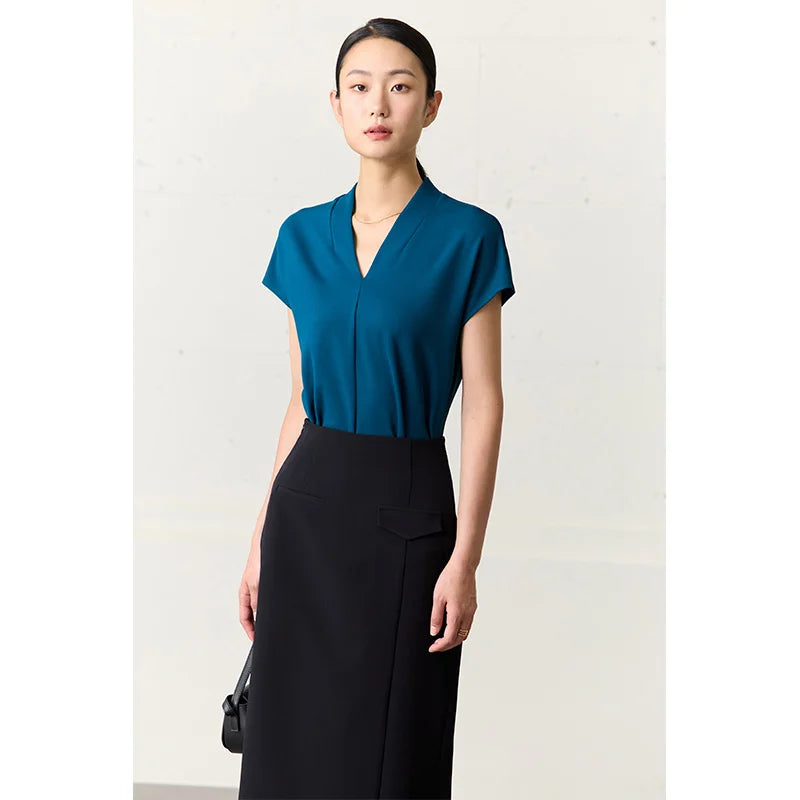 Damen Sommer Oberteil: Elegantes V-Ausschnitt T-Shirt in vielen Farben für Freizeit & Alltag.