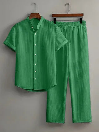 Perfektes Frühlings/Sommer Outfit: Herren Langarmhemd & Hose Set, bequem, atmungsaktiv, lässig.