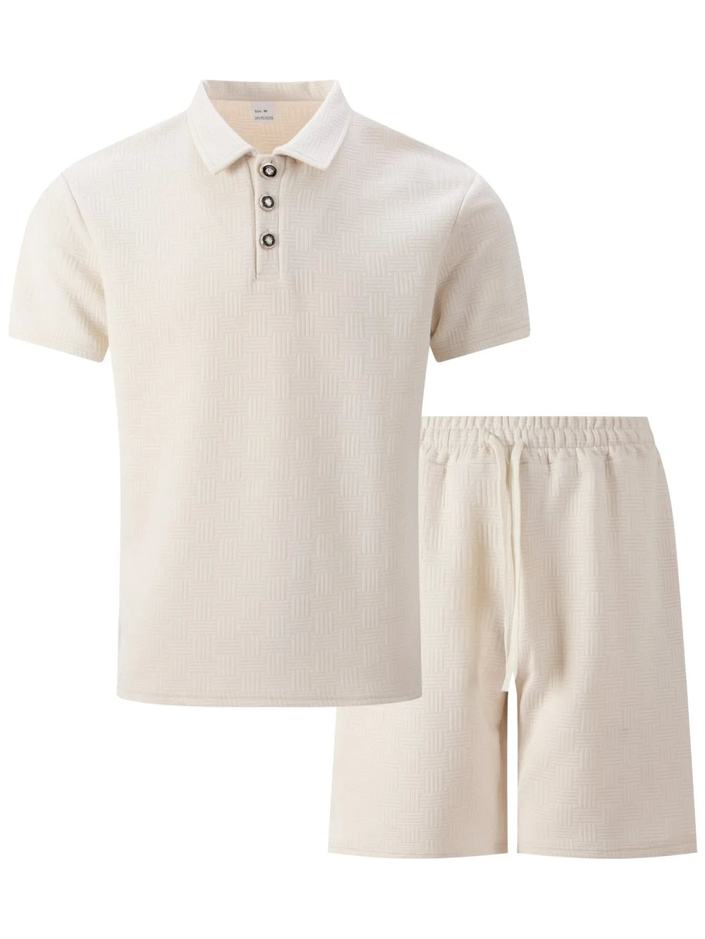 Bequemes Herren Kurzarm Polo-Set mit Shorts in modernem Strukturmuster, ideal als Sommer Outfit.