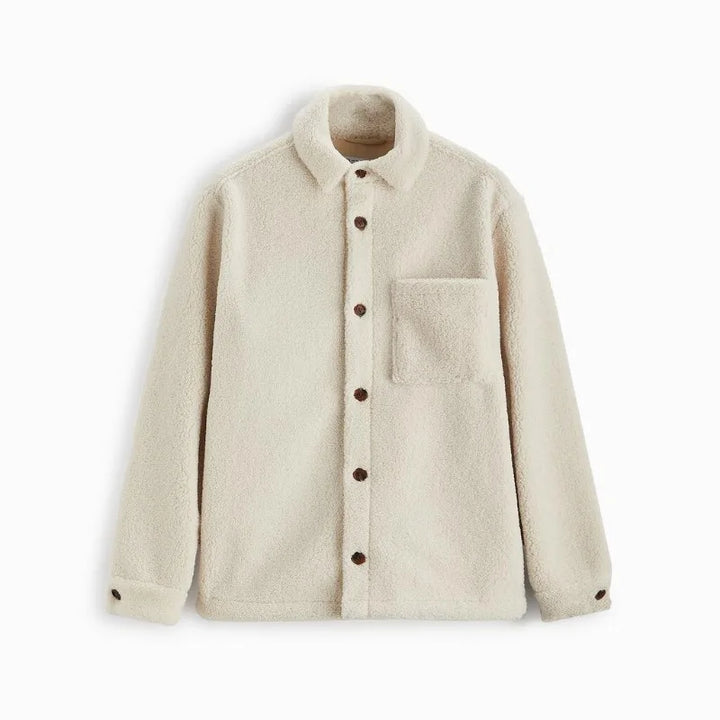 Herren Freizeitjacke im Teddy-Stil mit durchgehender Knopfleiste und Brusttasche für Komfort und Stil.