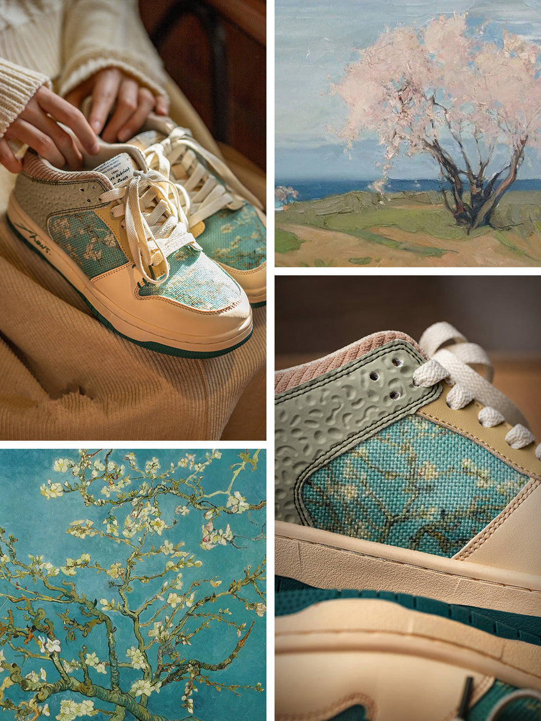 Stilvolle Unisex Sneakers mit einzigartigem Mandelblüten Blumenmuster. Ideal als Statement-Schuhe für Streetwear & Frühling.