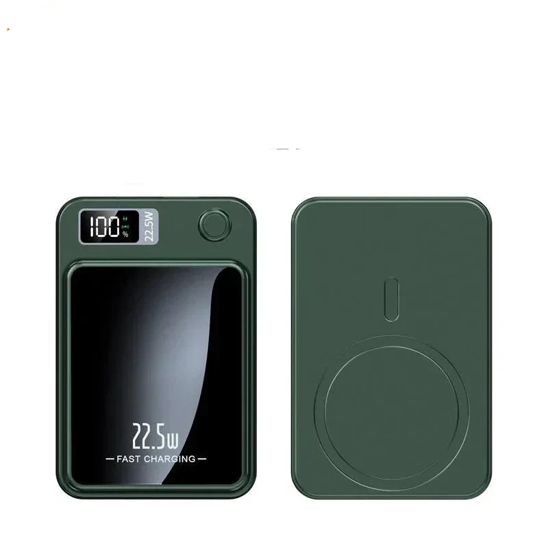 Magnetische Powerbank grün, kabellos, 22.5W Schnellladen, praktisches Handy Zubehör.