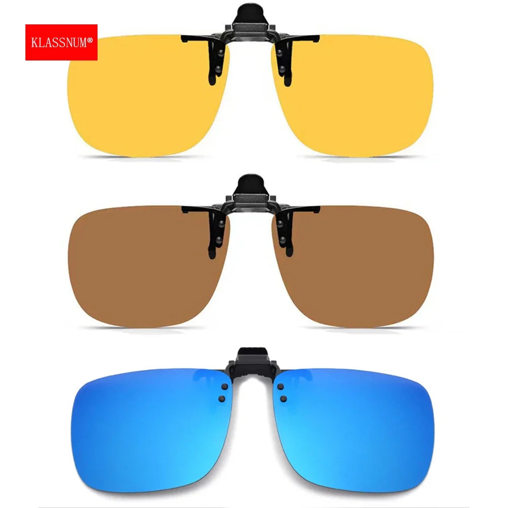 Polarisierter Unisex Sonnenclip mit UV400 Schutz & Klappfunktion für Brillenträger.