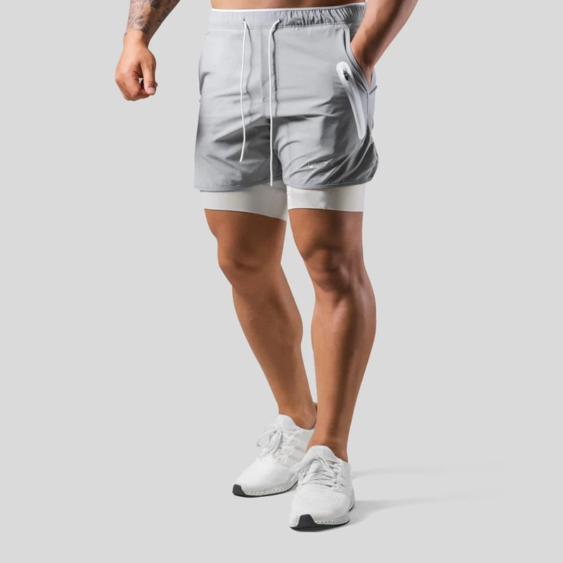 Herren 2-in-1-Sporthose mit integrierter Kompressionsleggings, Schwarz, optimaler Halt.