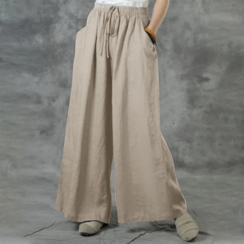 Elegante Damen weite Hose mit elastischem Bund, ideal für Komfort und stilvolle Freizeitkleidung.
