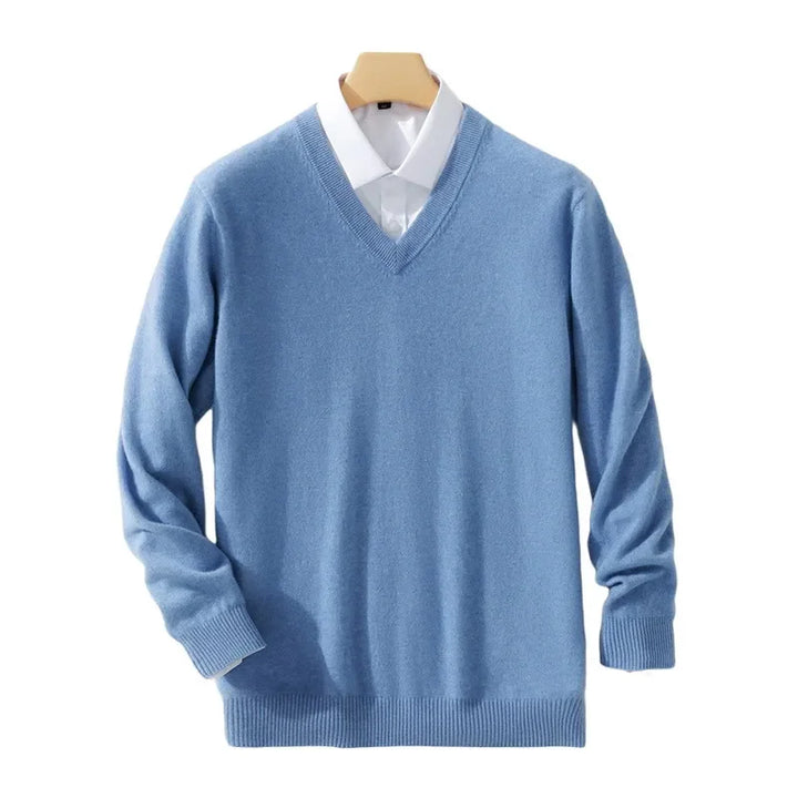 Komfortabler Herren V-Ausschnitt Pullover, weicher Strick für Freizeit & Büro im Herbst/Winter.